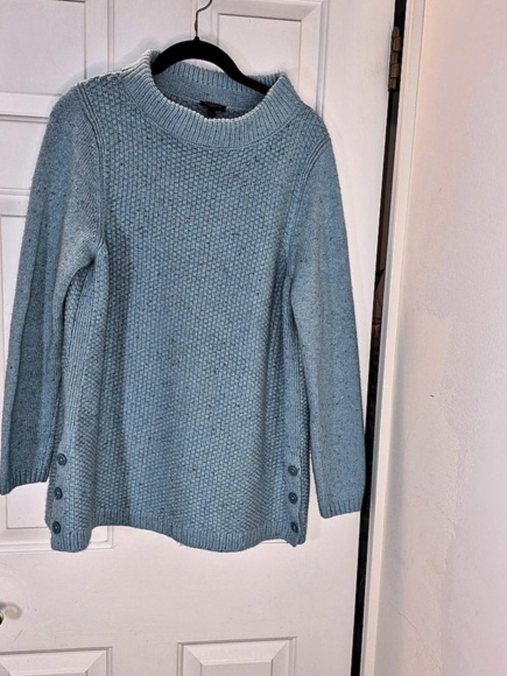 Talbots Tweed Mockneck Sweater Blue Petite Large